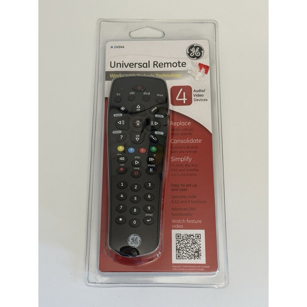 GE Universal Remote Control 24944 Wireless Retains Codes Multi-Brand